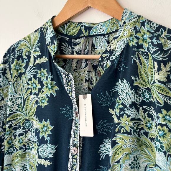 Anthropologie NWT Blue and Green Button Up Janelle Tunic Oversized Dress Small - Picture 15 of 15
